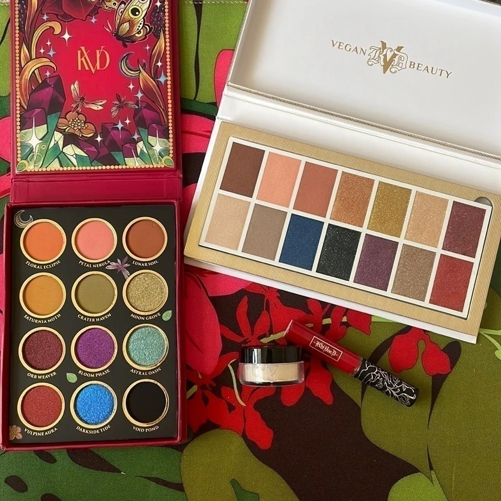 Brand New Kat Von D Set of 2 Vegan Eyeshadow Palettes, Setting Powder & Red Lip